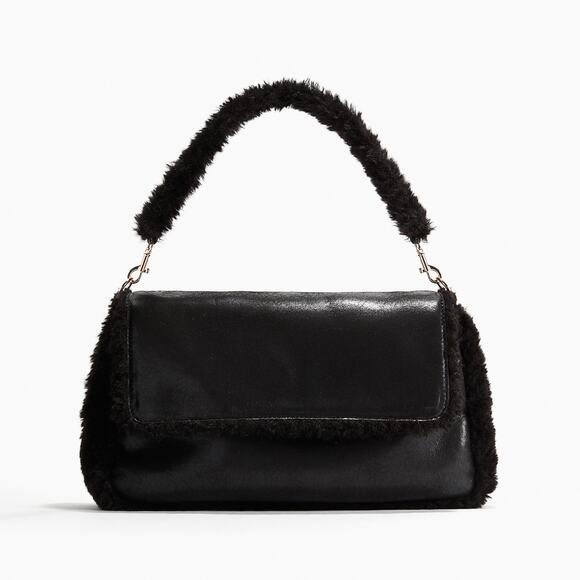 H&M Fluffy-trim Shoulder Bag Purse - One size Black - Picture 1 of 4